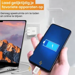 R2B 1 Meter Weißes USB-C Kabel mit USB-A & USB-C Ladegerät