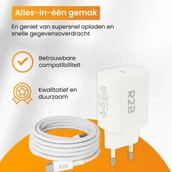 R2B 2 Meter Weißes USB-C Kabel mit USB-C Ladegerät