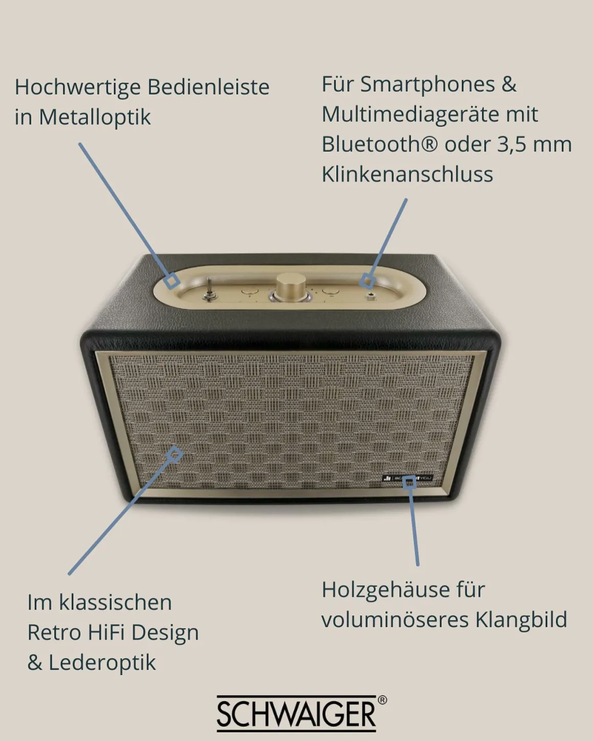 Schwaiger 24 Watt Retro Bluetooth Lautsprecher